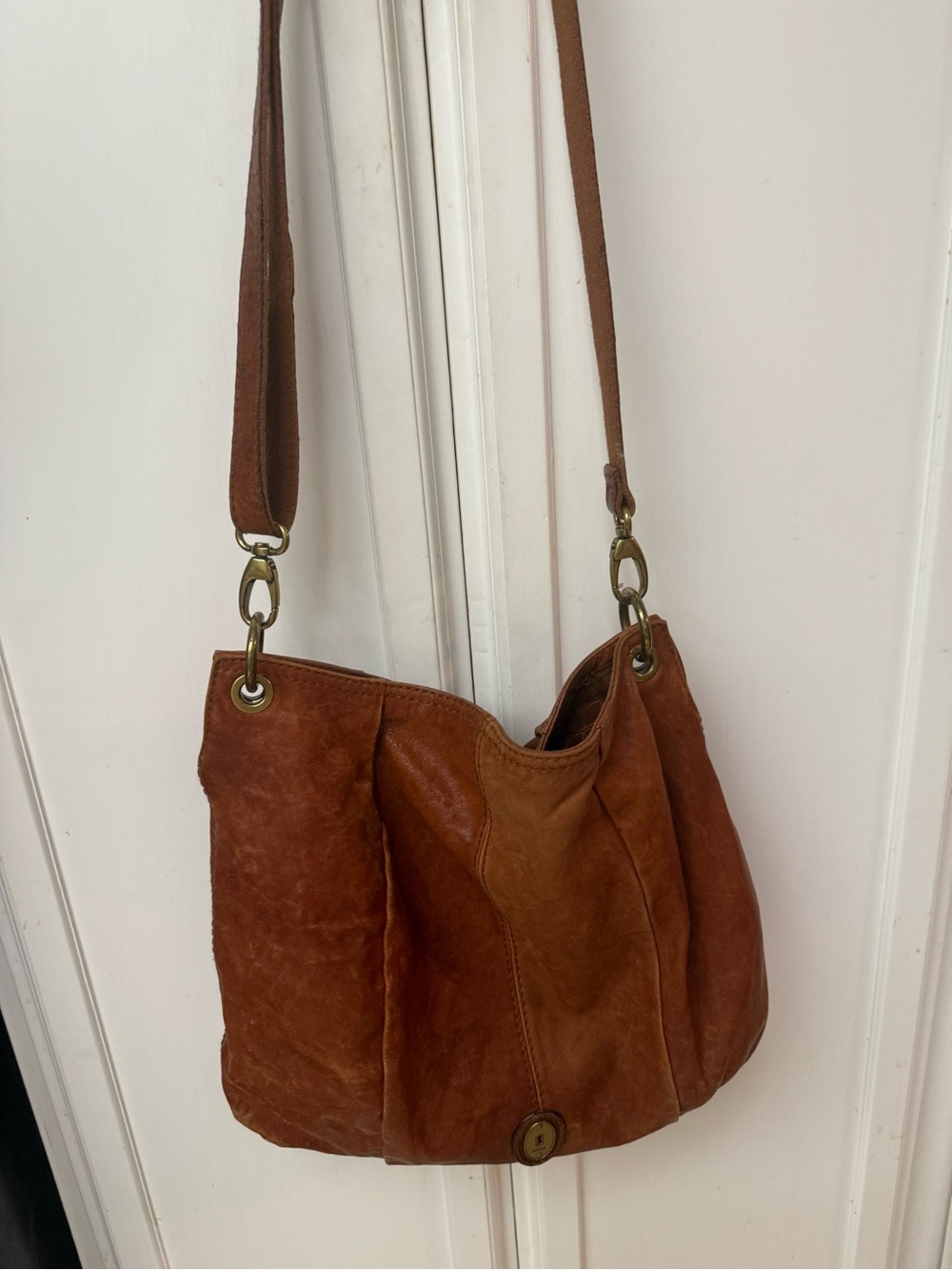 Fossil Tan Leather Slouchy Shoulder Bag